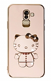 Eiroo Aynal Kitty Samsung Galaxy A6 Plus 2018 Standl Pembe Silikon Klf