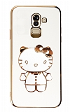 Eiroo Aynal Kitty Samsung Galaxy A6 Plus 2018 Standl Beyaz Silikon Klf