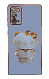 Eiroo Aynal Kitty Samsung Galaxy Note 20 Standl Mavi Silikon Klf