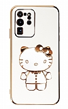 Eiroo Aynal Kitty Samsung Galaxy S20 Ultra Standl Beyaz Silikon Klf