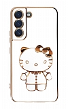 Eiroo Aynal Kitty Samsung Galaxy S22 5G Standl Beyaz Silikon Klf