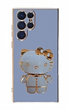 Eiroo Aynal Kitty Samsung Galaxy S22 Ultra 5G Standl Mavi Silikon Klf