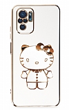 Eiroo Aynal Kitty Xiaomi Poco M5s Standl Beyaz Silikon Klf