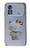 Eiroo Aynal Kitty Xiaomi Poco X4 Pro 5G Standl Mavi Silikon Klf