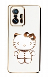 Eiroo Aynal Kitty Xiaomi 11T Pro Standl Beyaz Silikon Klf
