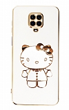 Eiroo Aynal Kitty Xiaomi Redmi Note 9 Pro Standl Beyaz Silikon Klf