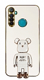 Eiroo Baby Bear Realme 6i Standl Beyaz Silikon Klf
