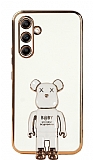 Eiroo Baby Bear Samsung Galaxy A54 Standl Beyaz Silikon Klf