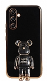 Eiroo Baby Bear Samsung Galaxy A54 Standl Siyah Silikon Klf