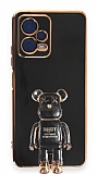 Eiroo Baby Bear Xiaomi Redmi Note 12 5G Standl Siyah Silikon Klf