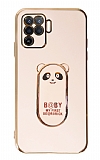 Eiroo Baby Panda Oppo Reno 5 Lite Standl Pembe Silikon Klf