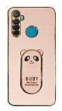 Eiroo Baby Panda Realme 5i Standl Pembe Silikon Klf