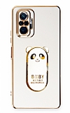 Eiroo Baby Panda Xiaomi Redmi Note 10 Pro Standl Beyaz Silikon Klf