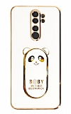 Eiroo Baby Panda Xiaomi Redmi Note 8 Pro Standl Beyaz Silikon Klf
