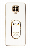Eiroo Baby Panda Xiaomi Redmi Note 9 Pro Standl Beyaz Silikon Klf
