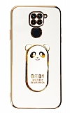 Eiroo Baby Panda Xiaomi Redmi Note 9 Standl Beyaz Silikon Klf
