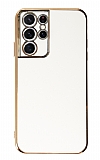 Eiroo Borderline Samsung Galaxy S21 Ultra Kamera Korumal Beyaz Silikon Klf