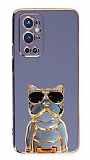 Eiroo Bulldog OnePlus 9 Pro Standl Mavi Silikon Klf