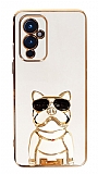 Eiroo Bulldog OnePlus 9 Standl Beyaz Silikon Klf