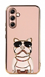 Eiroo Bulldog Samsung Galaxy A54 Standl Pembe Silikon Klf