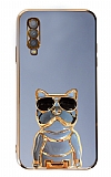 Eiroo Bulldog Samsung Galaxy A70 Standl Mavi Silikon Klf