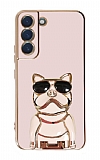 Eiroo Bulldog Samsung Galaxy S21 Plus Standl Pembe Silikon Klf