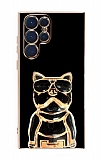 Eiroo Bulldog Samsung Galaxy S22 Ultra 5G Standl Siyah Silikon Klf