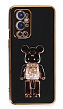 Eiroo Candy Bear OnePlus 9 Pro Standl Siyah Silikon Klf
