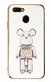 Eiroo Candy Bear Oppo A12 Standl Beyaz Silikon Klf
