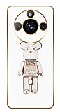 Eiroo Candy Bear Realme 11 Pro Standl Kamera Korumal Beyaz Silikon Klf