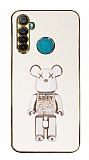 Eiroo Candy Bear Realme 5i Standl Beyaz Silikon Klf