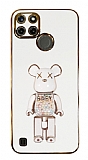 Eiroo Candy Bear Realme C21Y Standl Beyaz Silikon Klf