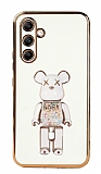 Eiroo Candy Bear Samsung Galaxy A14 4G Standl Beyaz Silikon Klf
