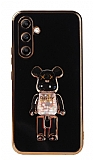 Eiroo Candy Bear Samsung Galaxy A34 Standl Siyah Silikon Klf
