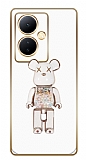 Eiroo Candy Bear vivo V29 Lite Standl Kamera Korumal Beyaz Silikon Klf
