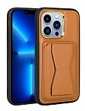 Eiroo Card-Luxe iPhone 12 Pro Max Kartlkl Ak Kahverengi Deri Klf