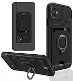Eiroo Card Magnet iPhone 11 Kartlkl Siyah Silikon Klf