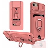 Eiroo Card Magnet iPhone 6 / 6S Kartlkl Pembe Silikon Klf