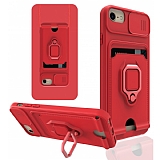 Eiroo Card Magnet iPhone 7 / 8 Kartlkl Krmz Silikon Klf