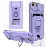 Eiroo Card Magnet iPhone 7 / 8 Kartlkl Mor Silikon Klf