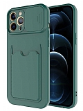 Eiroo Card-X iPhone 12 Pro Max Kamera Korumal Yeil Silikon Klf