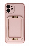 Eiroo Chic Stand iPhone 12 6.1 in Deri Pembe Rubber Klf