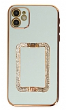 Eiroo Crystal Serisi iPhone 11 Kare Gold Tal Tutuculu Yeil Silikon Klf