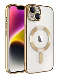 Eiroo Gbox iPhone 14 Plus Macsafe zellikli Kamera Korumal Gold Silikon Klf