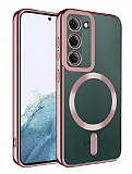 Eiroo Gbox Samsung Galaxy S23 Wireless arj zellikli Kamera Korumal Rose Gold Silikon Klf