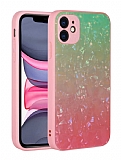 Eiroo Glitter Marble iPhone 11 Mermer Desenli Pembe Silikon Klf