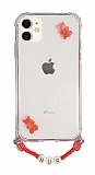 Eiroo Gummy iPhone 11 Krmz Ayck Kiiye zel simli effaf Ultra Koruma Klf