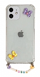 Eiroo Gummy iPhone 11 Mor Kelebekli Kiiye zel simli effaf Ultra Koruma Klf
