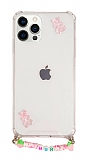 Eiroo Gummy iPhone 11 Pro Pembe Ayck Kiiye zel simli effaf Ultra Koruma Klf