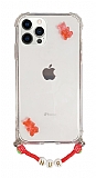 Eiroo Gummy iPhone 11 Pro Krmz Ayck Kiiye zel simli effaf Ultra Koruma Klf